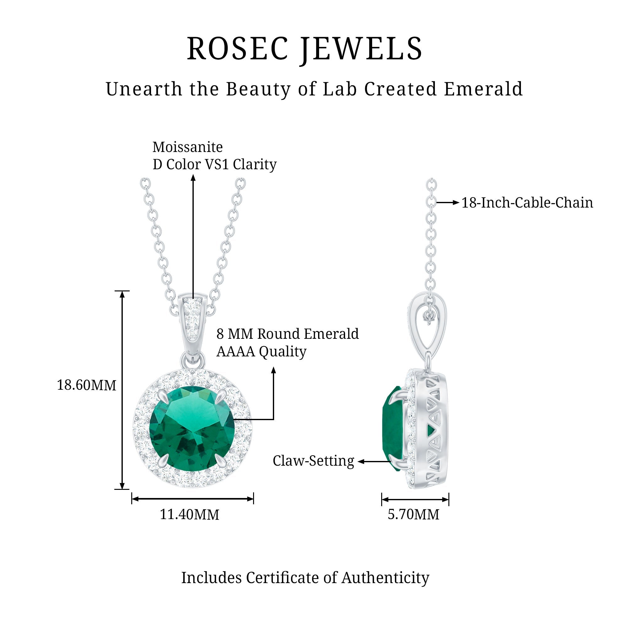 2 Carat Round Cut Lab Grown Emerald and Diamond Halo Necklace