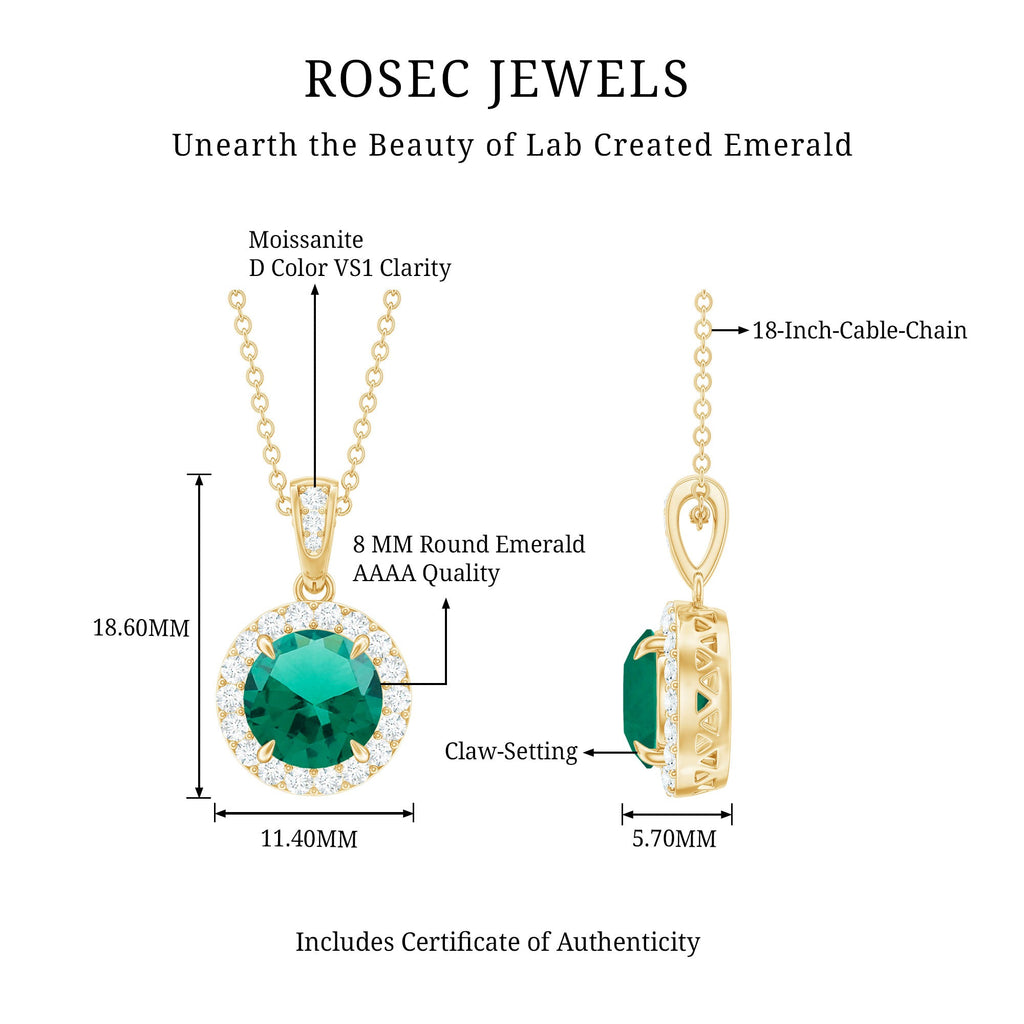 2 Carat Round Cut Lab Grown Emerald and Diamond Halo Necklace