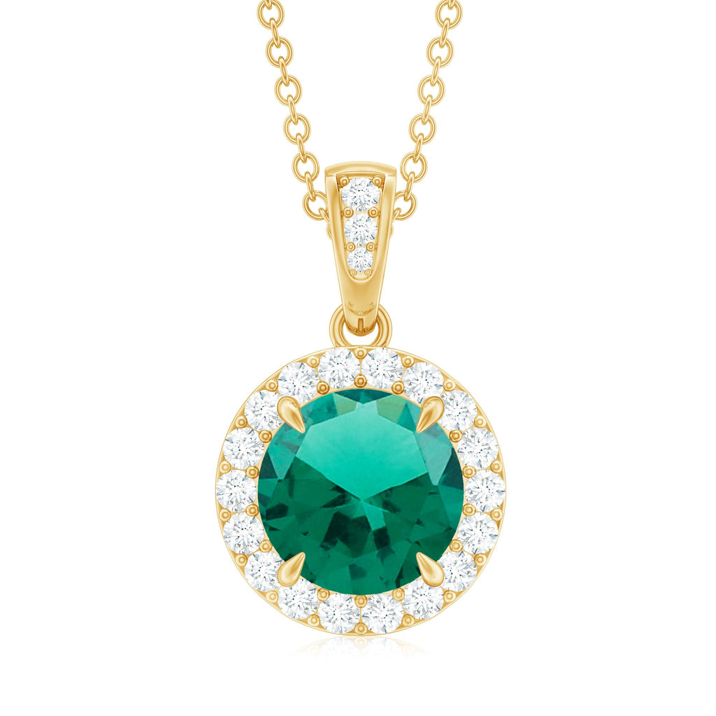 2 Carat Round Cut Lab Grown Emerald and Diamond Halo Necklace