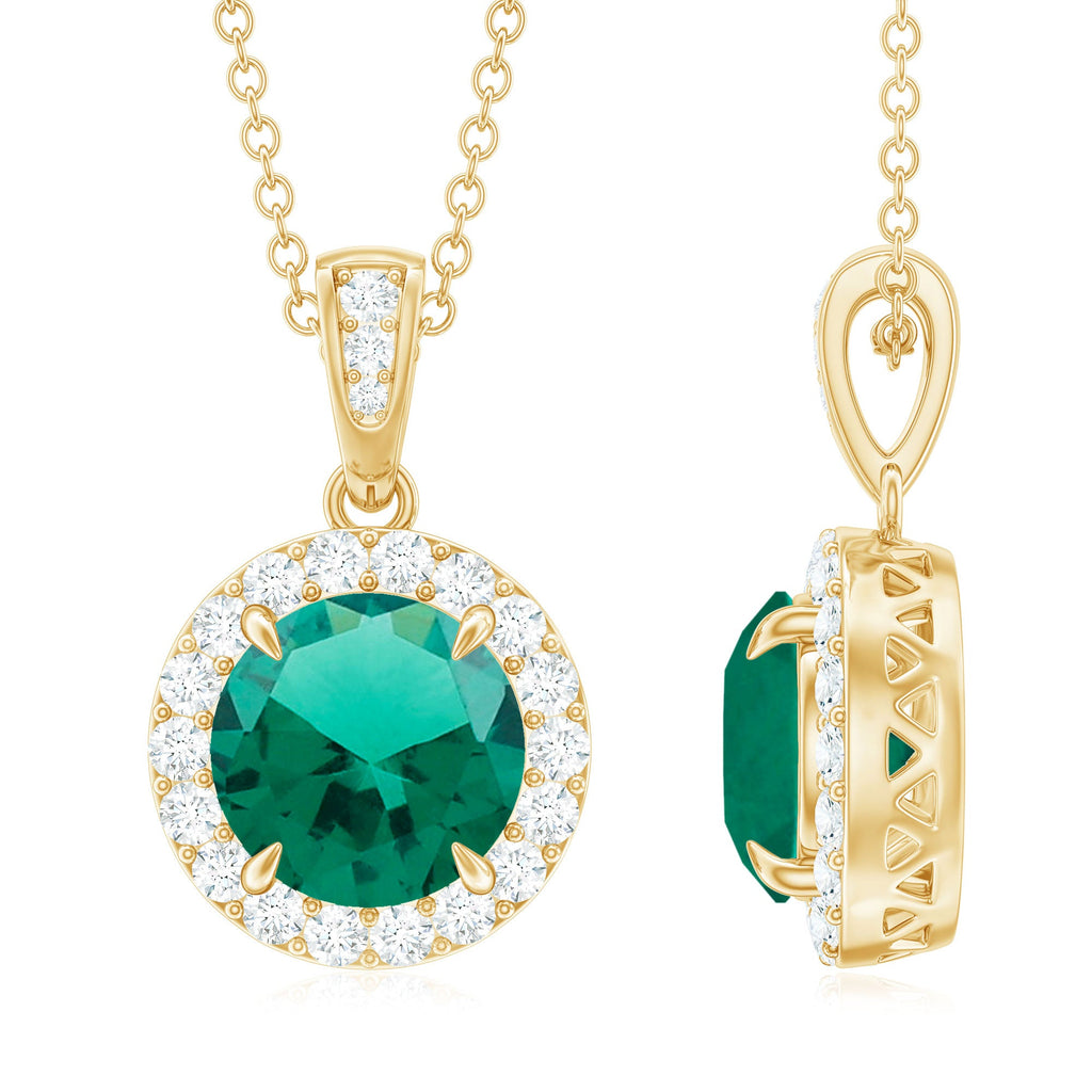 2 Carat Round Cut Lab Grown Emerald and Diamond Halo Necklace