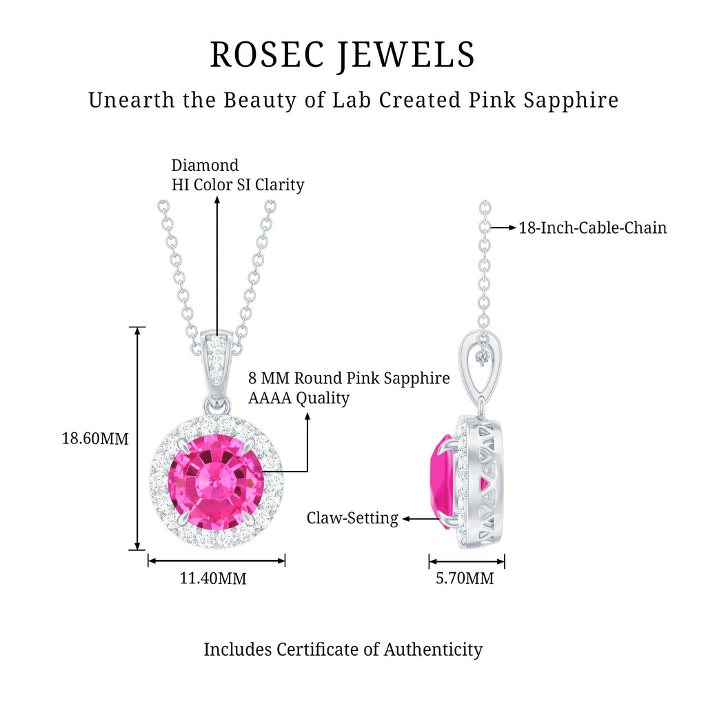 2.2 Carat Round Cut Lab Created Pink Sapphire and Diamond Necklace with Certificate