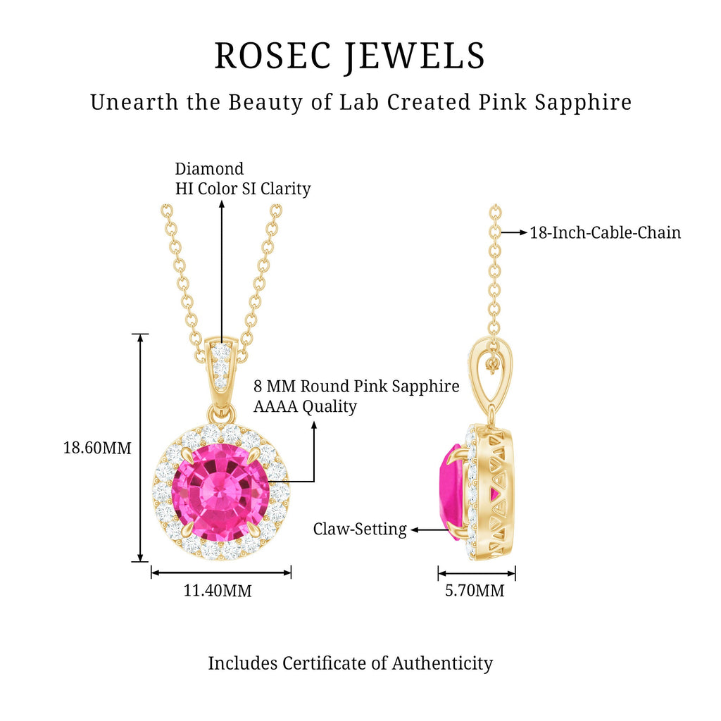 2.2 Carat Round Cut Lab Created Pink Sapphire and Diamond Necklace with Certificate
