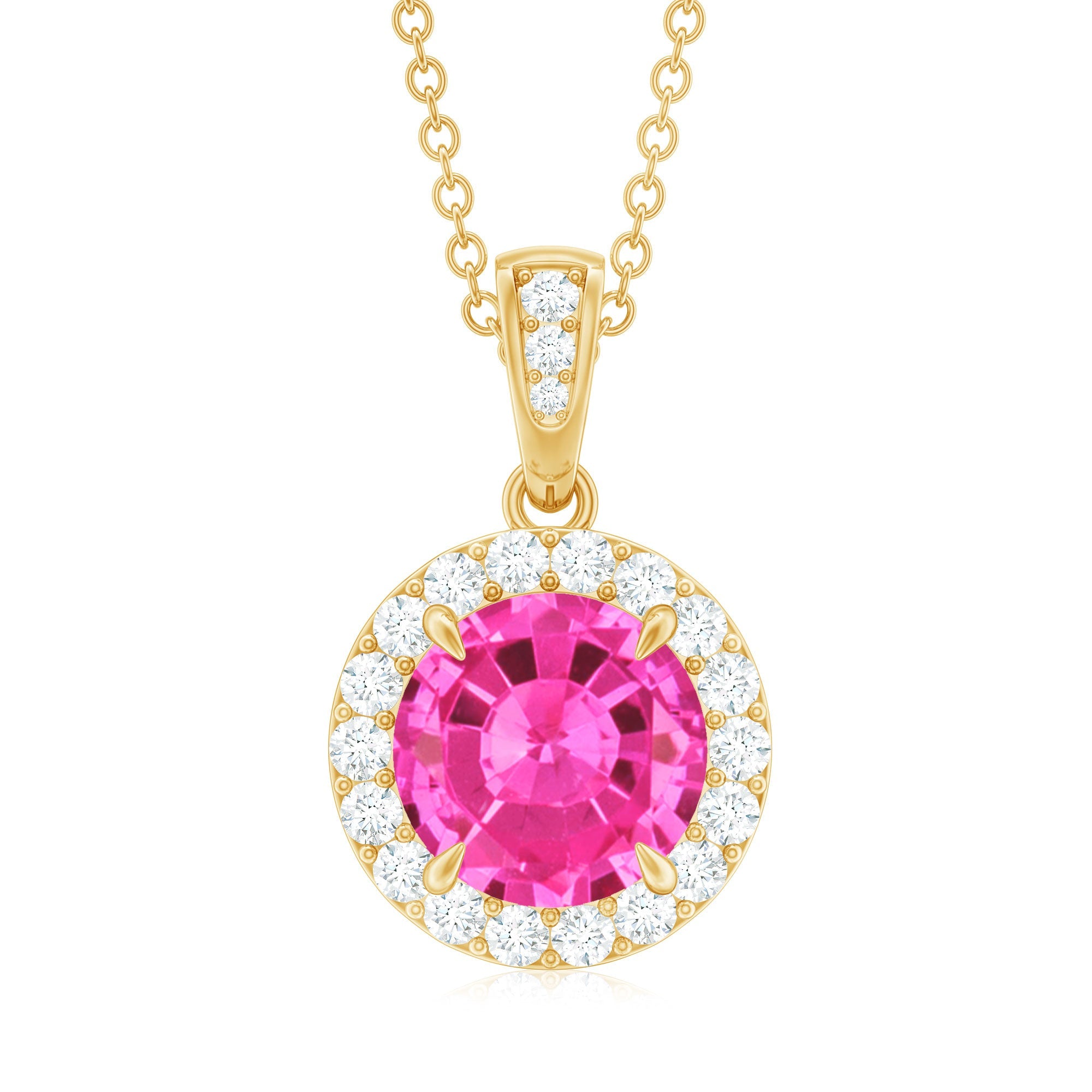 2.2 Carat Round Cut Lab Created Pink Sapphire and Diamond Necklace with Certificate