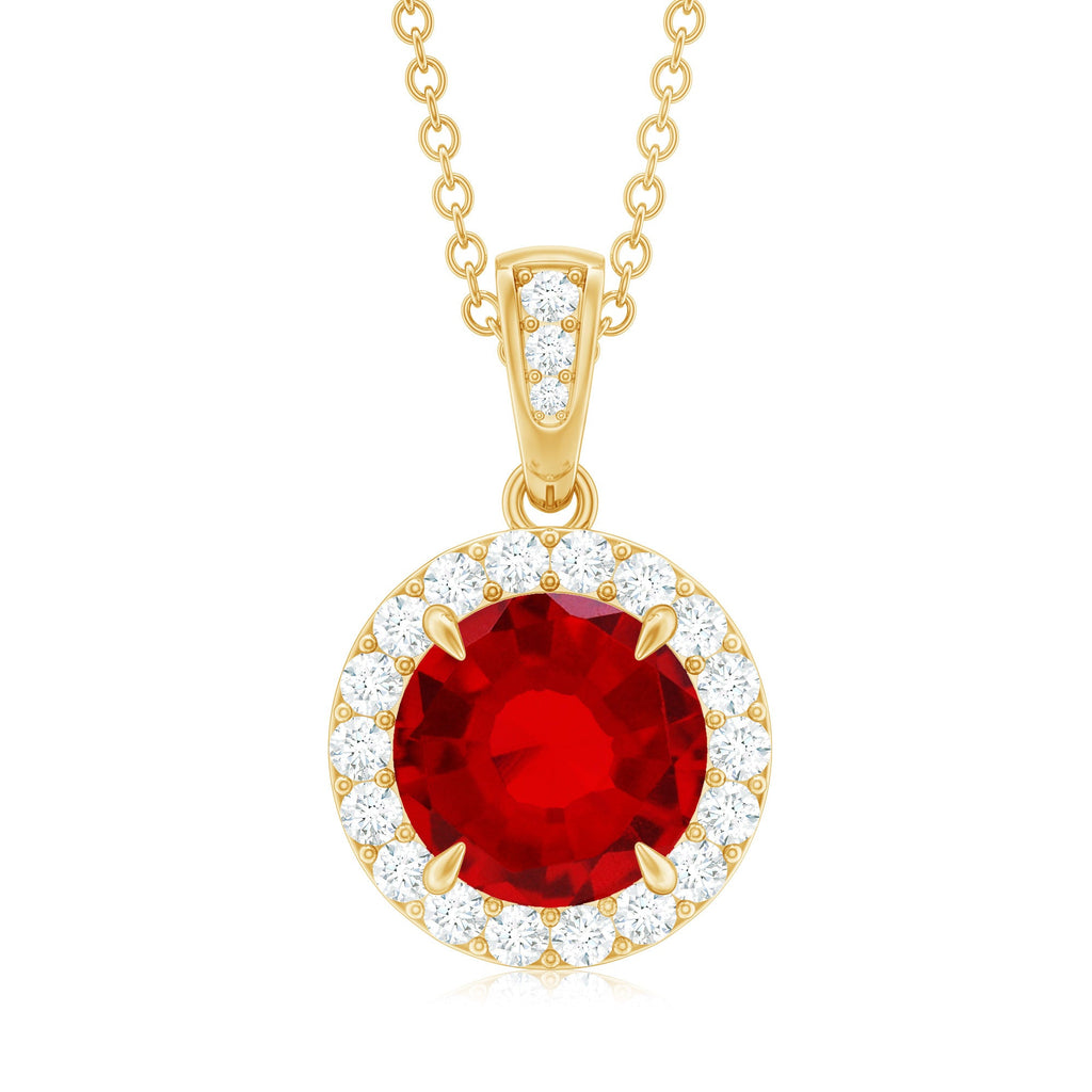 2.3 Carat Round Lab Created Ruby and Diamond Halo Pendant Necklace