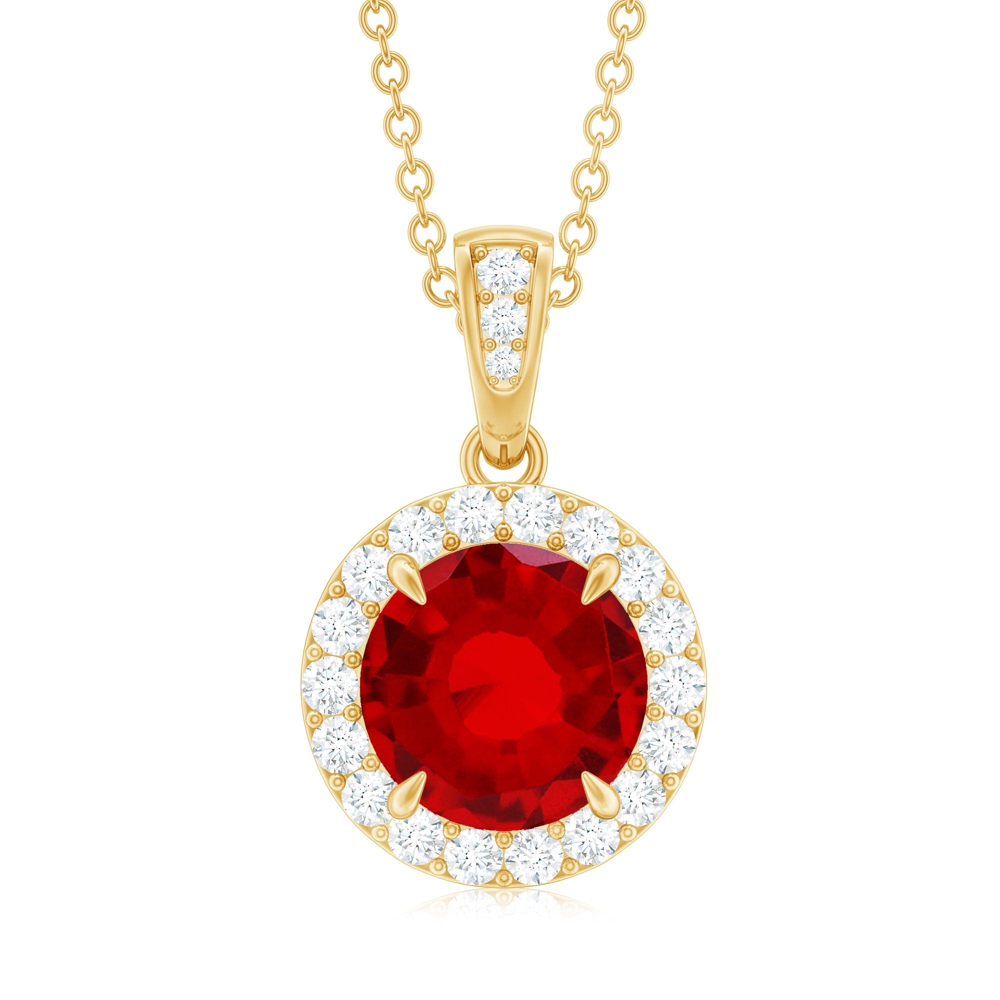 2.3 Carat Round Lab Created Ruby and Diamond Halo Pendant Necklace