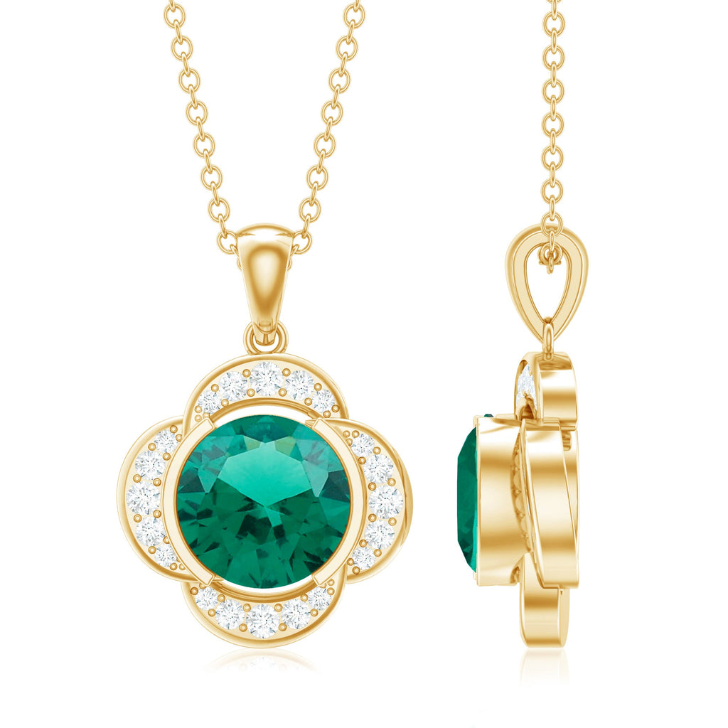 2 CT Lab Grown Emerald and Diamond Flower Necklace