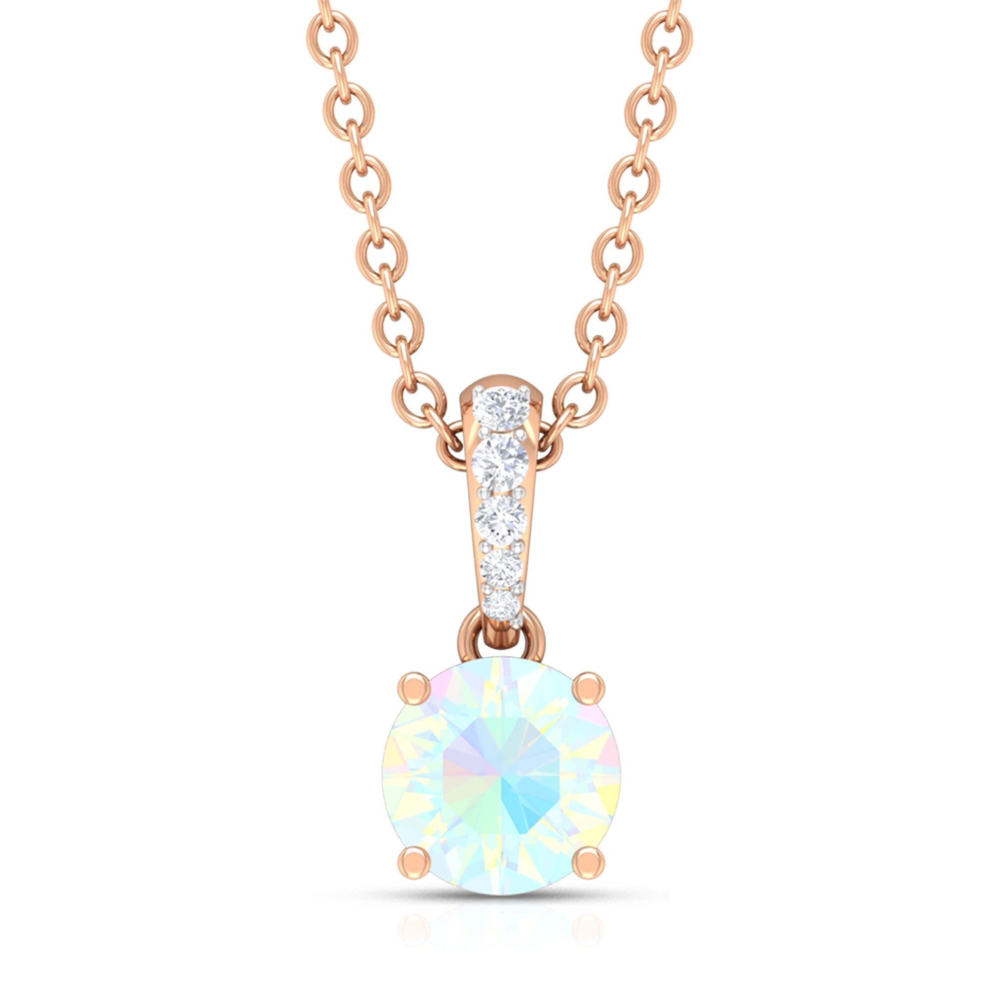 Round Shape Ethiopian Opal Pendant with Diamond Bail