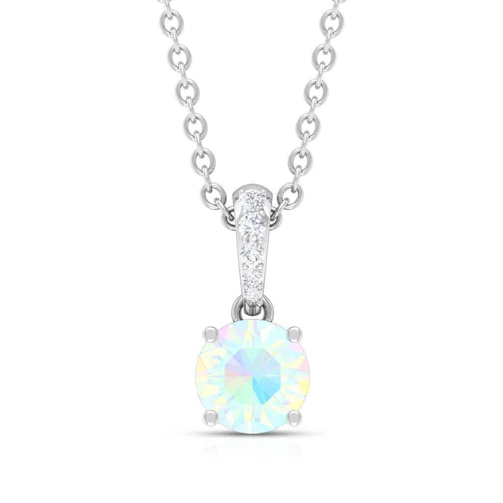 Round Shape Ethiopian Opal Pendant with Diamond Bail