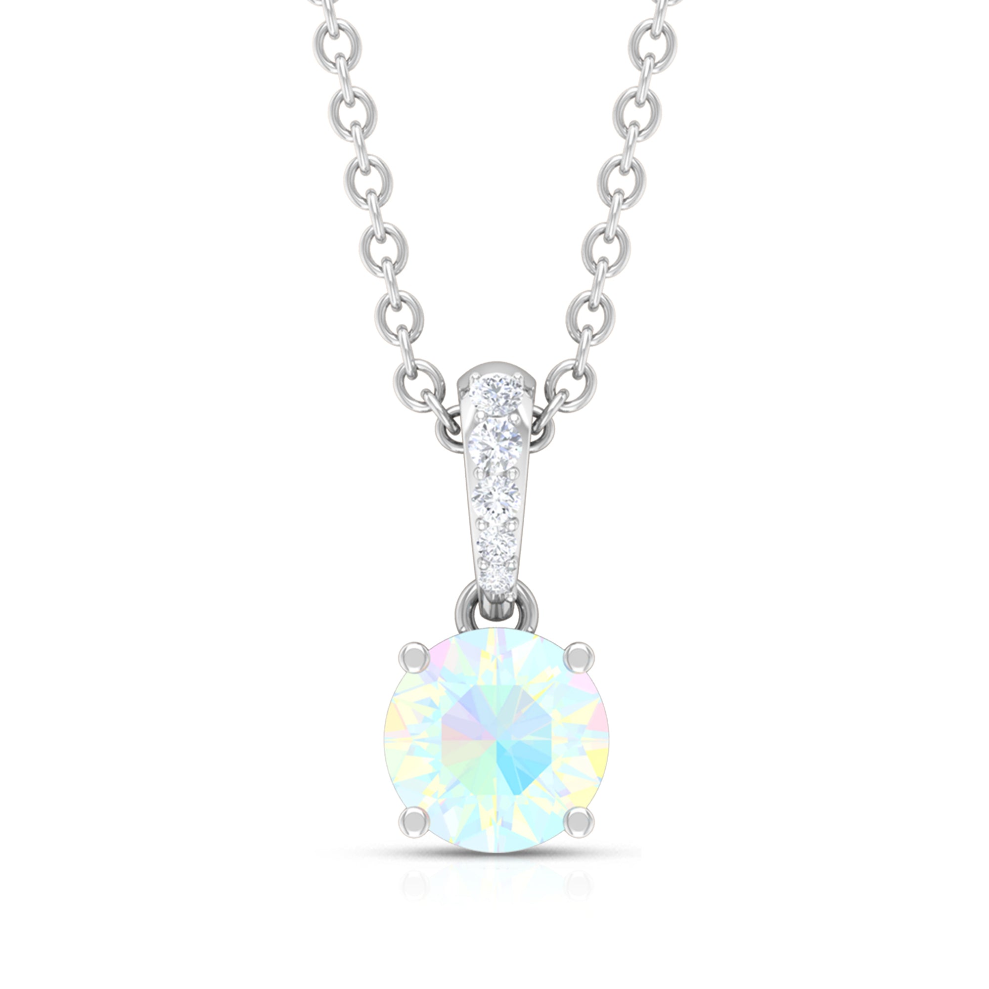 Round Shape Ethiopian Opal Pendant with Diamond Bail