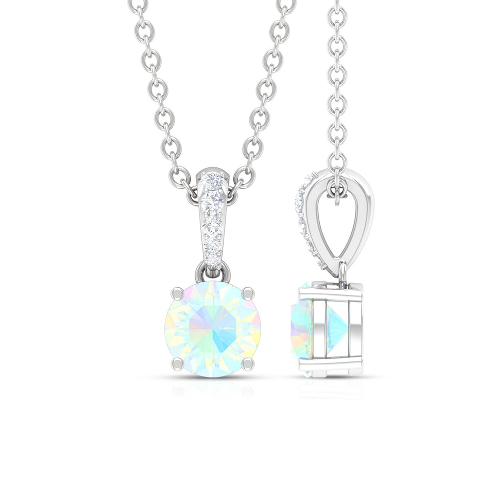 Round Shape Ethiopian Opal Pendant with Diamond Bail