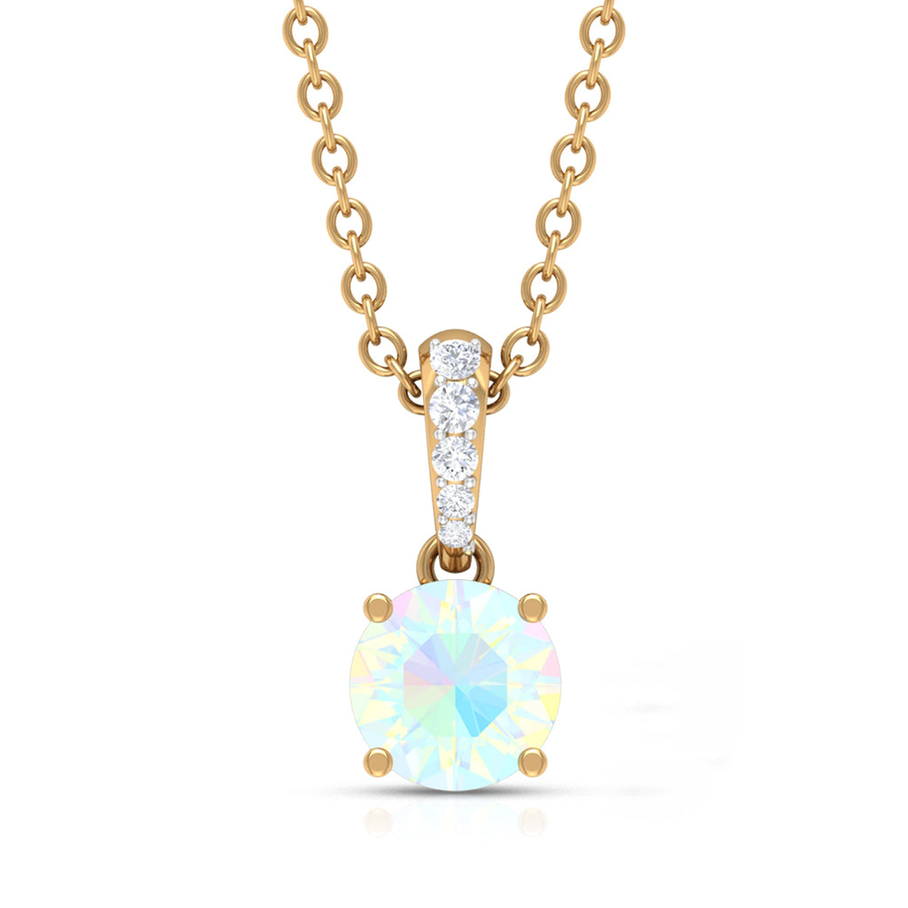 Round Shape Ethiopian Opal Pendant with Diamond Bail