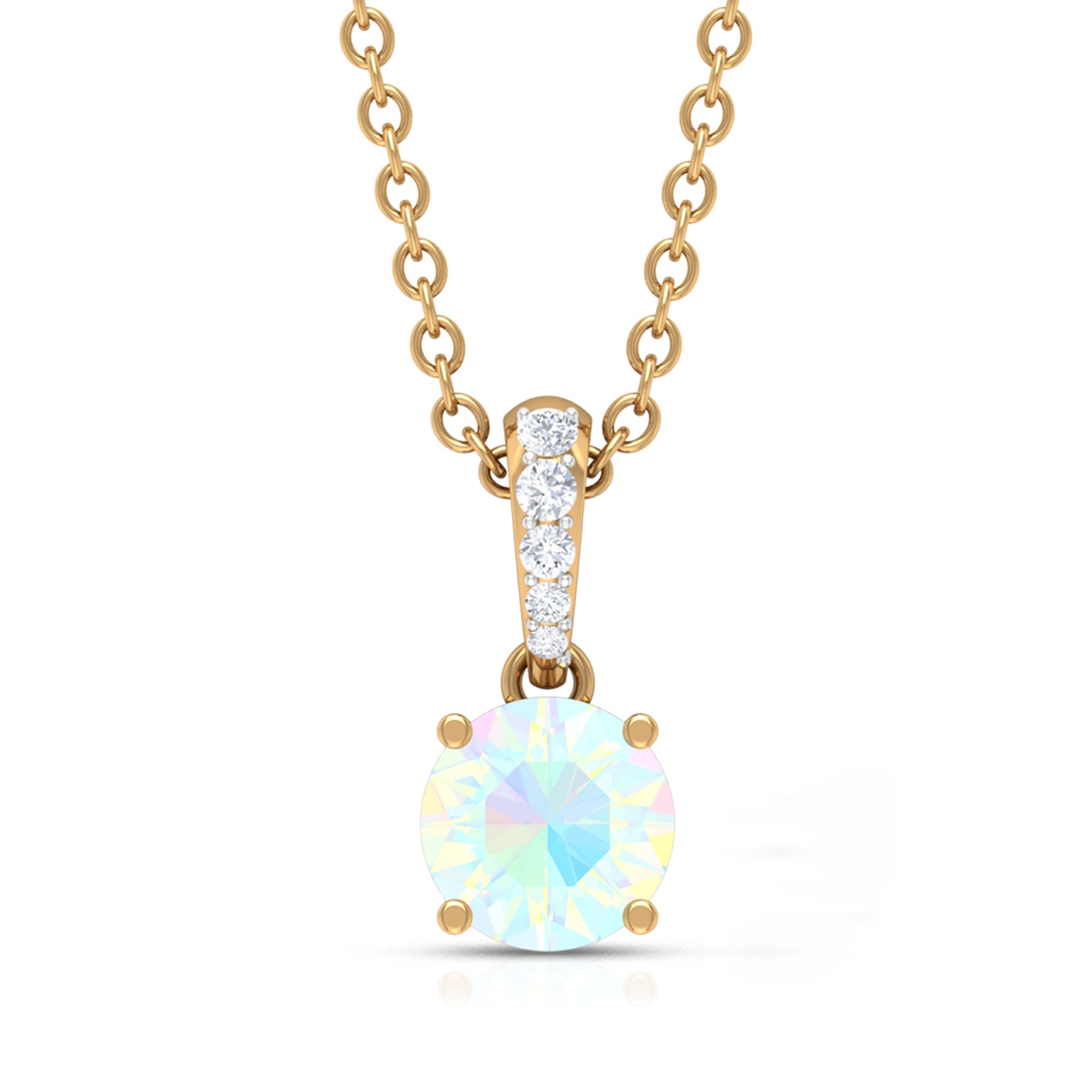 Round Shape Ethiopian Opal Pendant with Diamond Bail