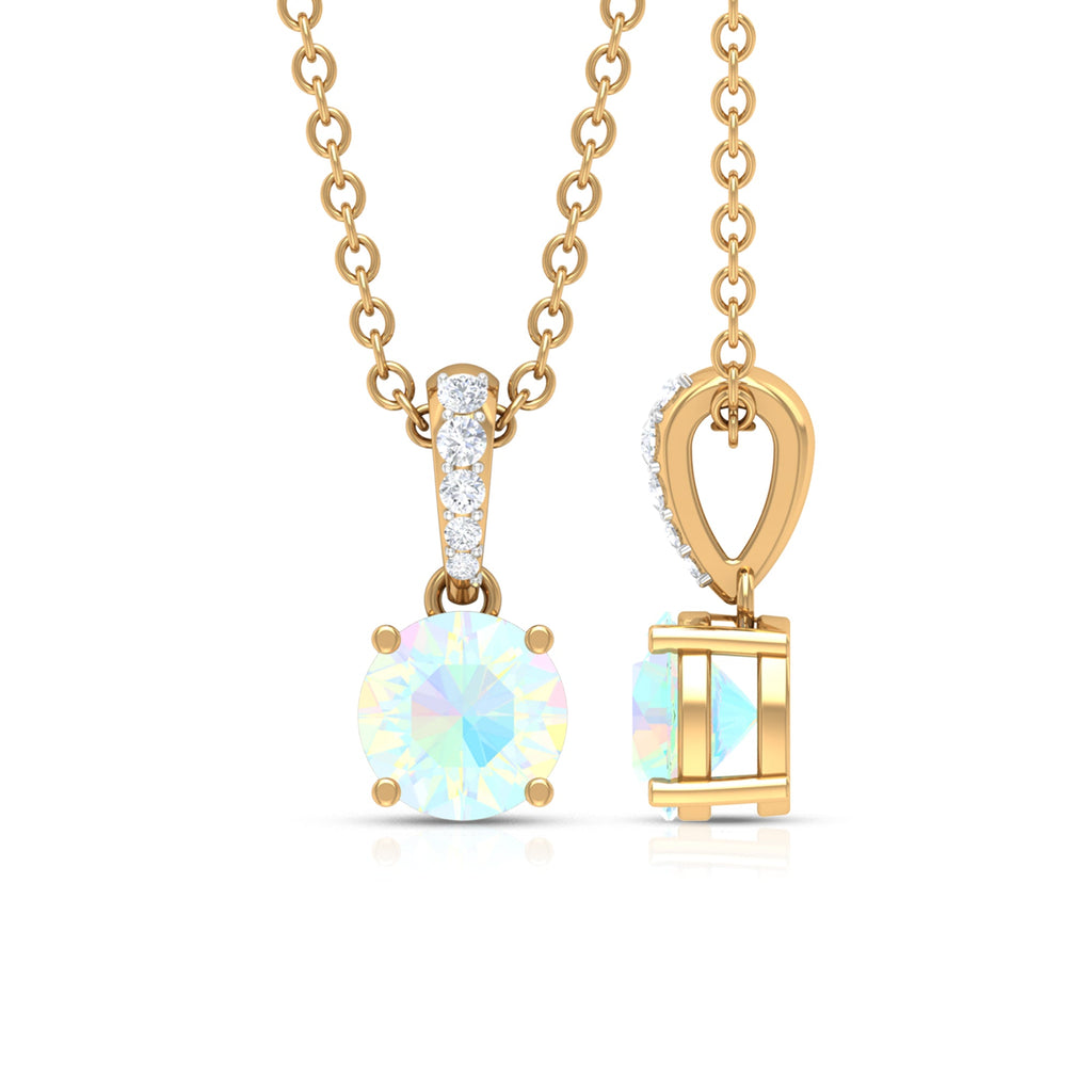 Round Shape Ethiopian Opal Pendant with Diamond Bail