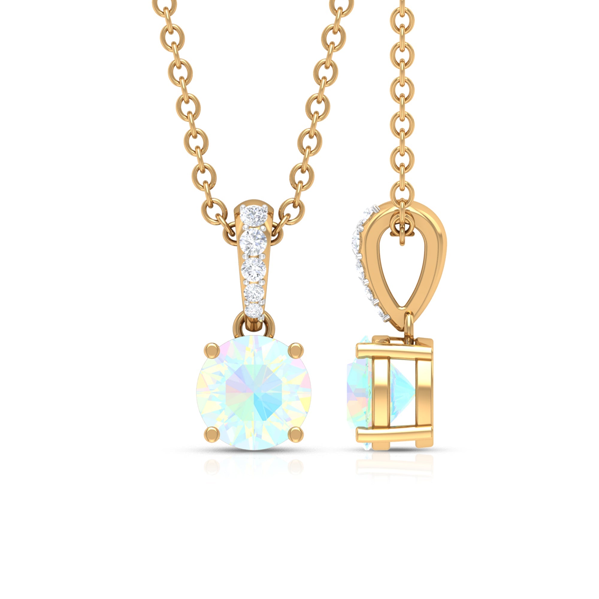 Round Shape Ethiopian Opal Pendant with Diamond Bail