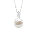 8 CT Marquise Shape Minimal Pendant with Freshwater Pearl Drop and Diamond
