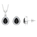 Natural Black Onyx Teardrop Pendant and Earrings Set with Diamond