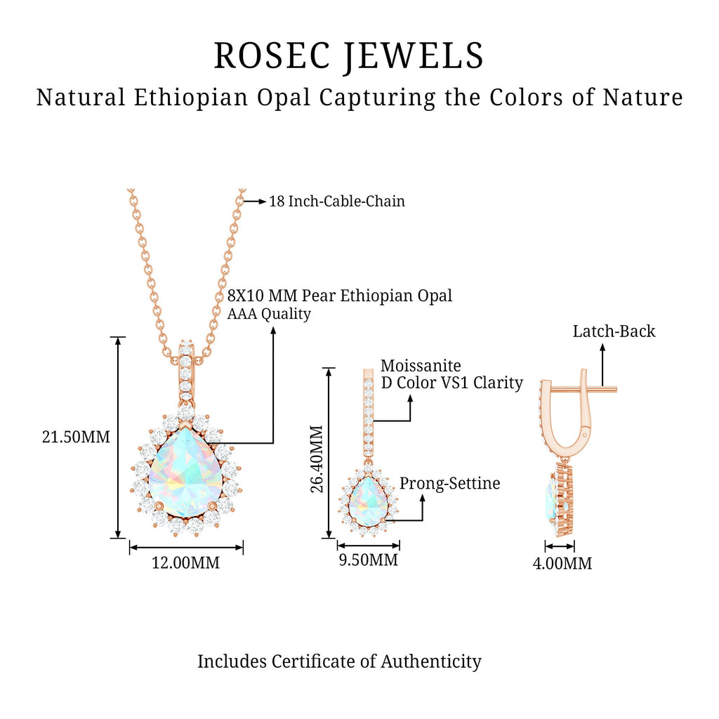 Ethiopian Opal and Moissanite Teardrop Jewelry Set