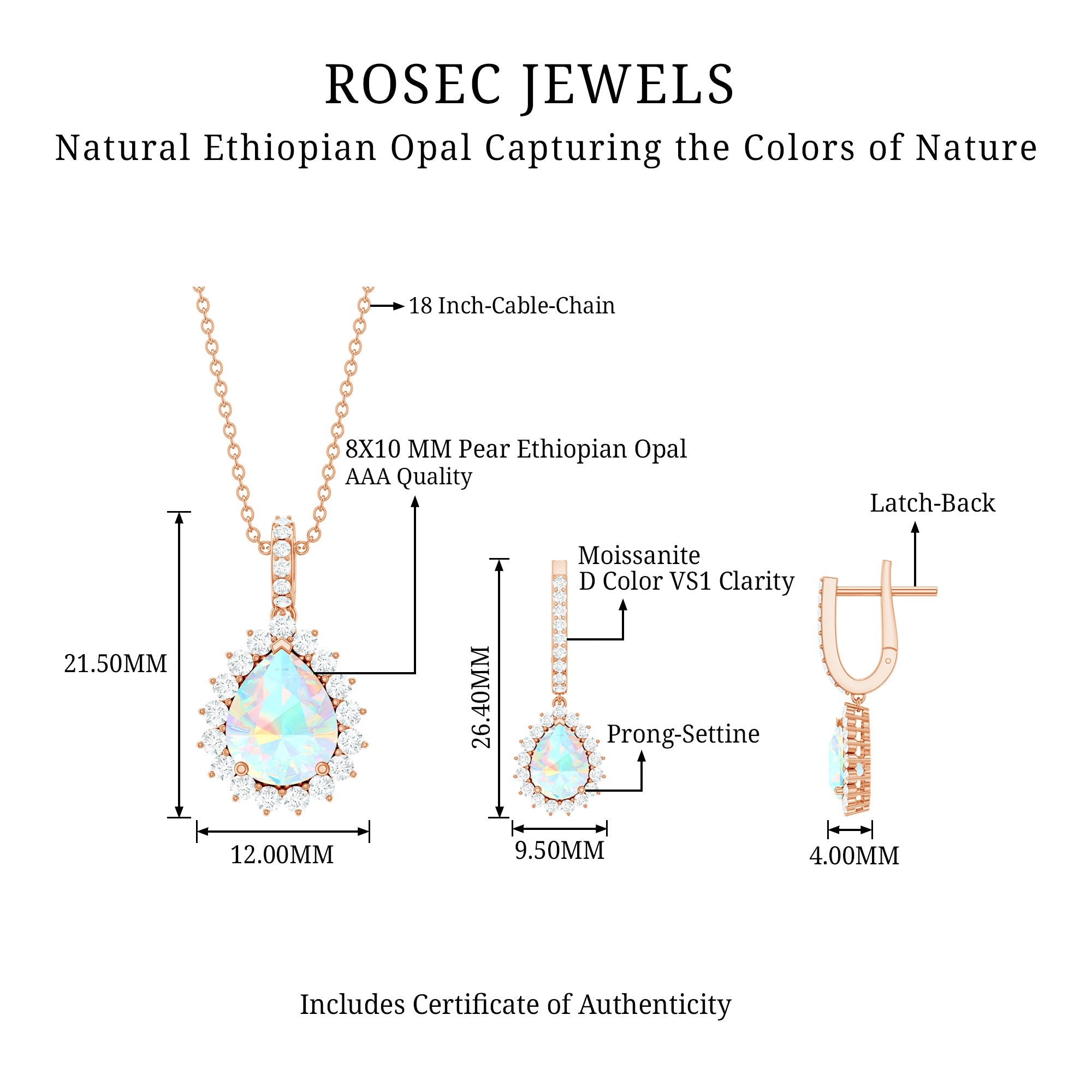 Ethiopian Opal and Moissanite Teardrop Jewelry Set