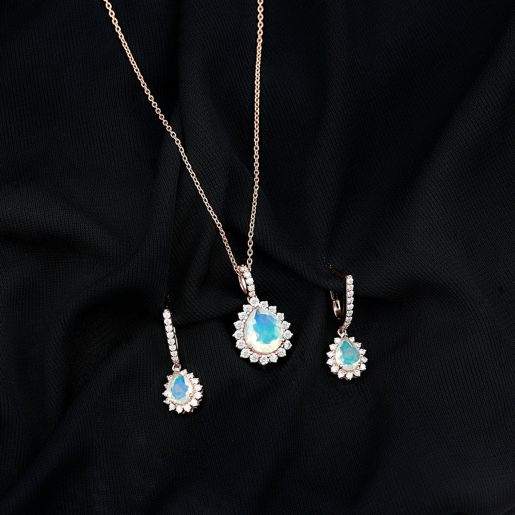 Ethiopian Opal and Moissanite Teardrop Jewelry Set