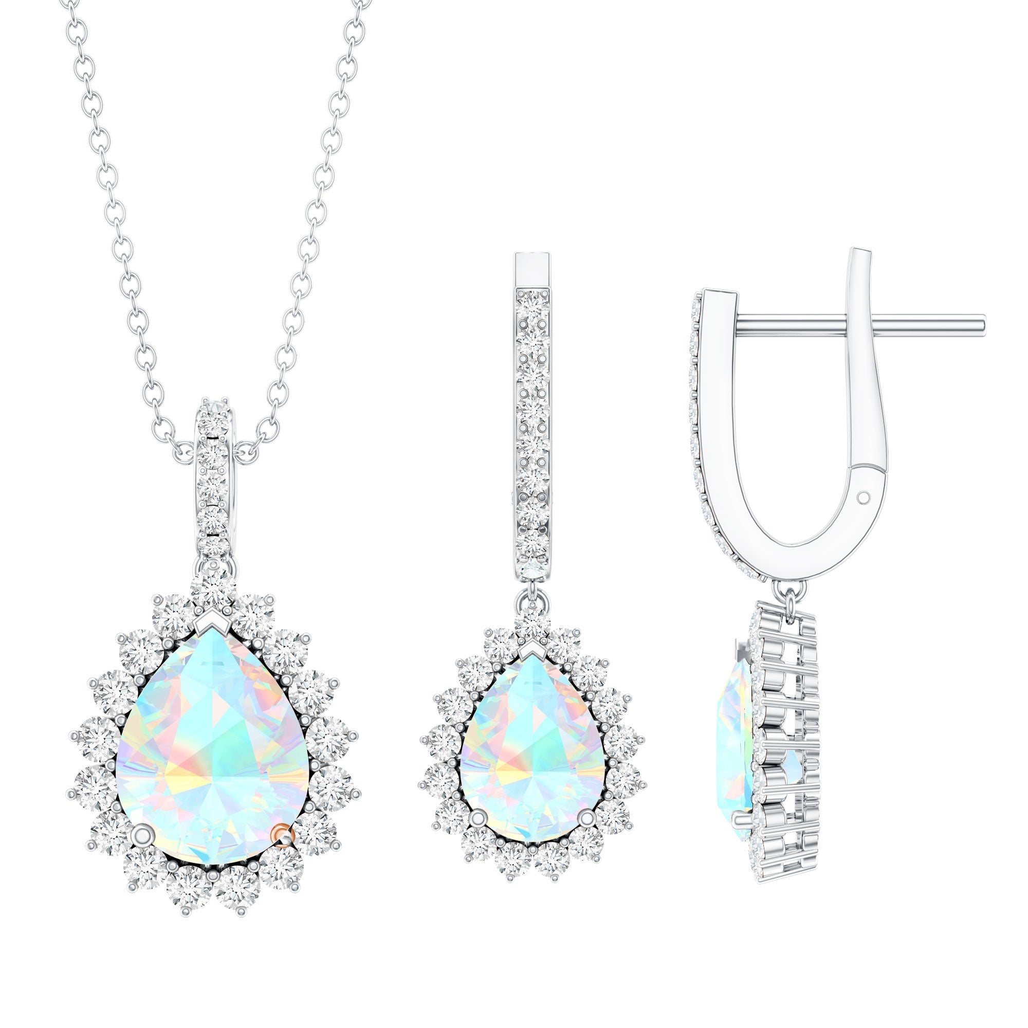 Ethiopian Opal and Moissanite Teardrop Jewelry Set