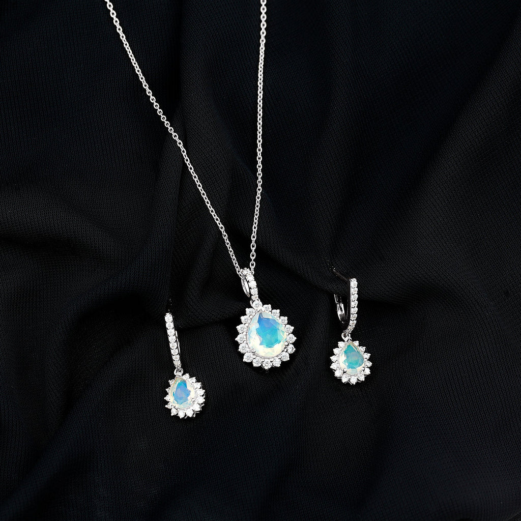 Ethiopian Opal and Moissanite Teardrop Jewelry Set