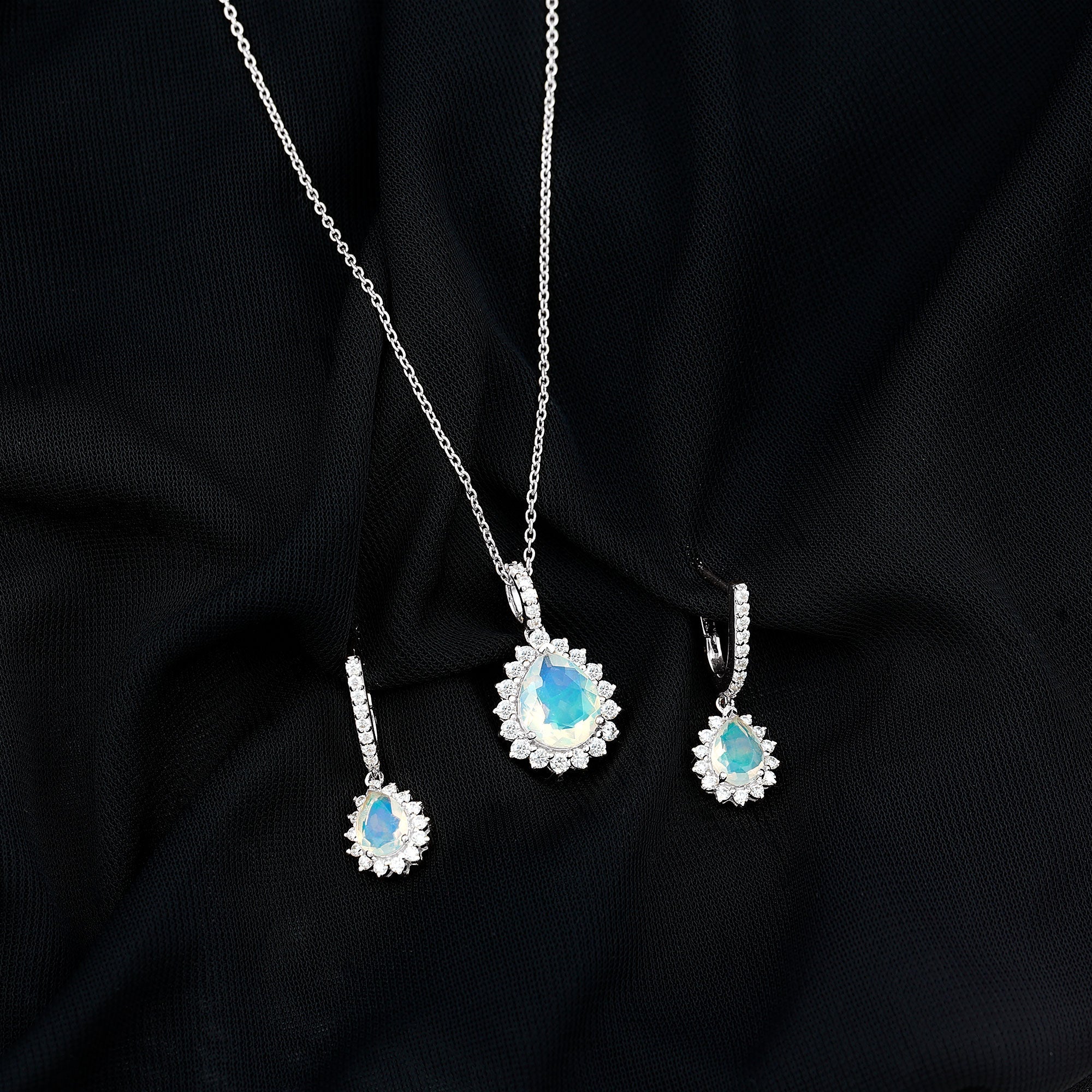 Ethiopian Opal and Moissanite Teardrop Jewelry Set