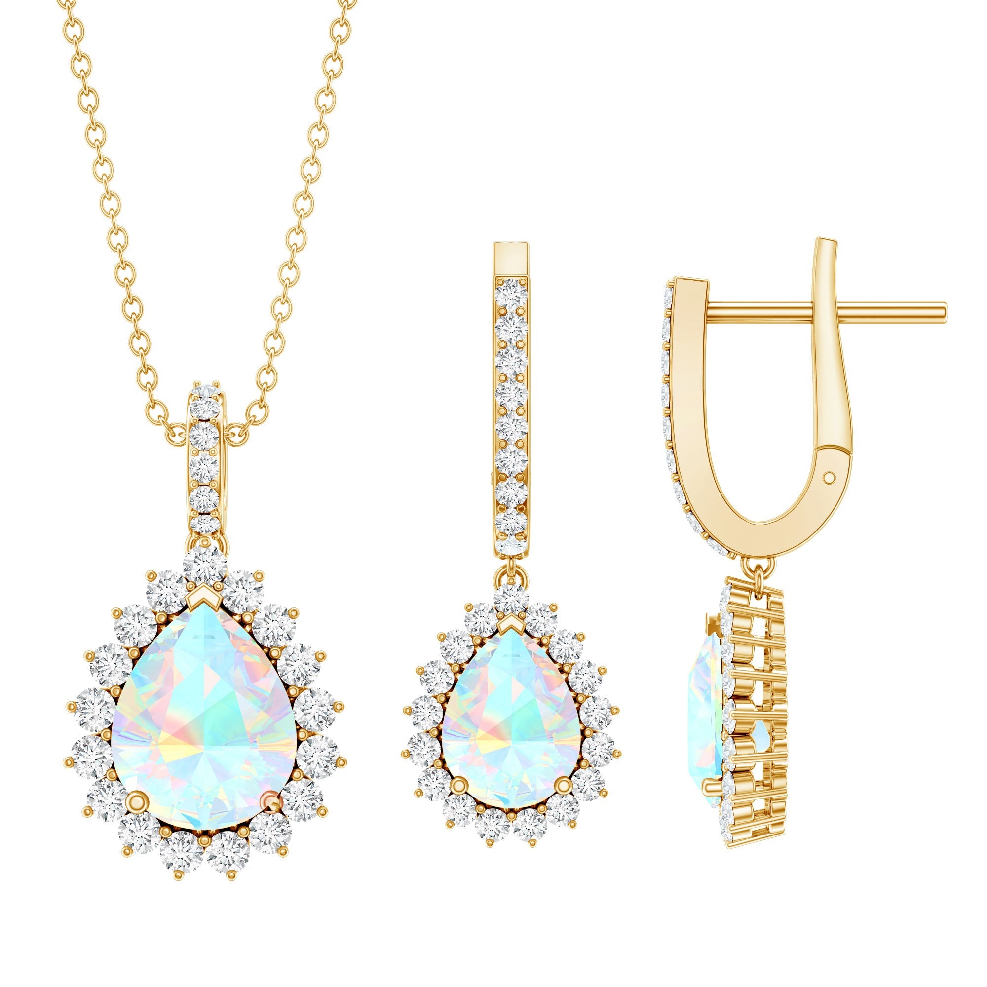 Ethiopian Opal and Moissanite Teardrop Jewelry Set