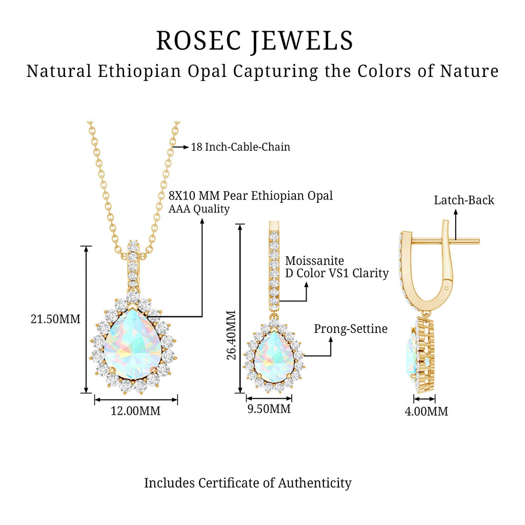 Ethiopian Opal and Moissanite Teardrop Jewelry Set