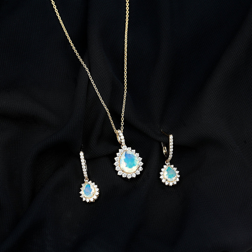 Ethiopian Opal and Moissanite Teardrop Jewelry Set
