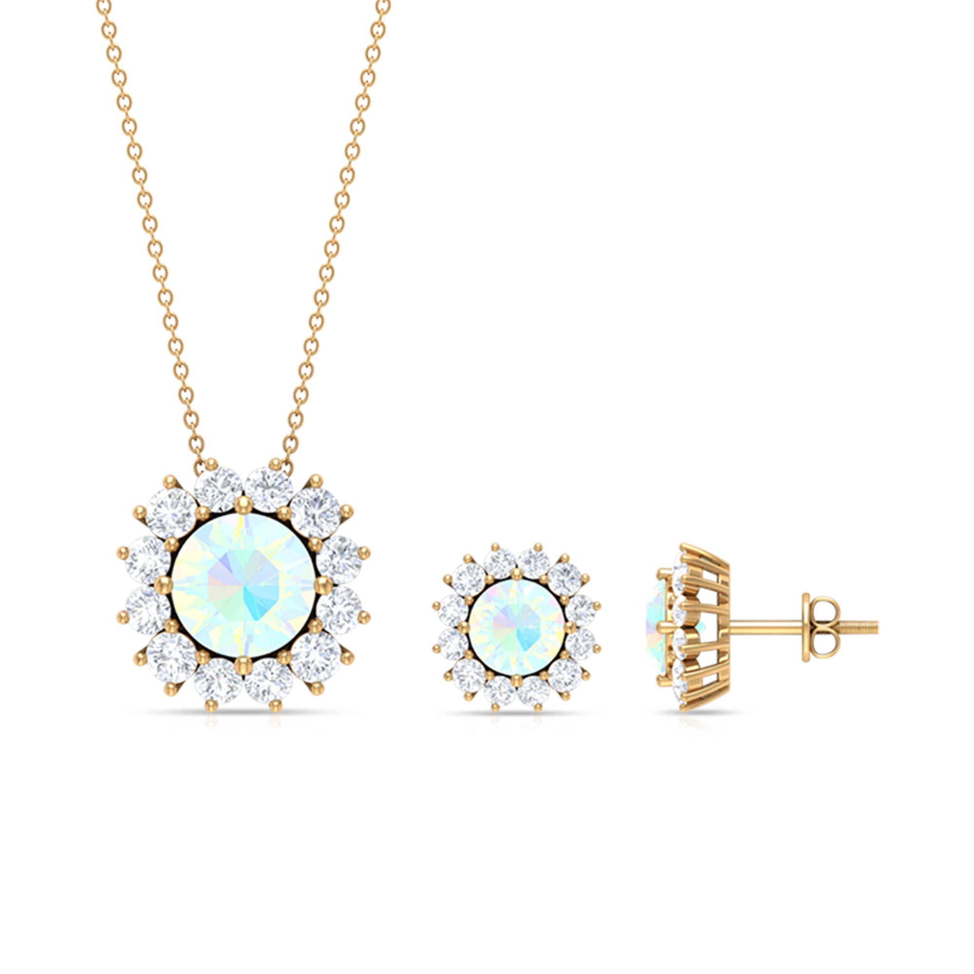 Certified Opal Moissanite Halo Jewelry Set For Women