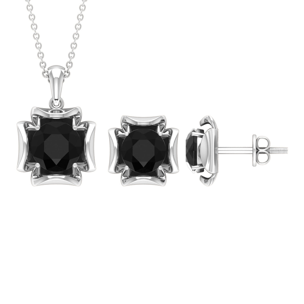 Certified Lab Grown Black Diamond Solitaire Necklace and Earrings Set