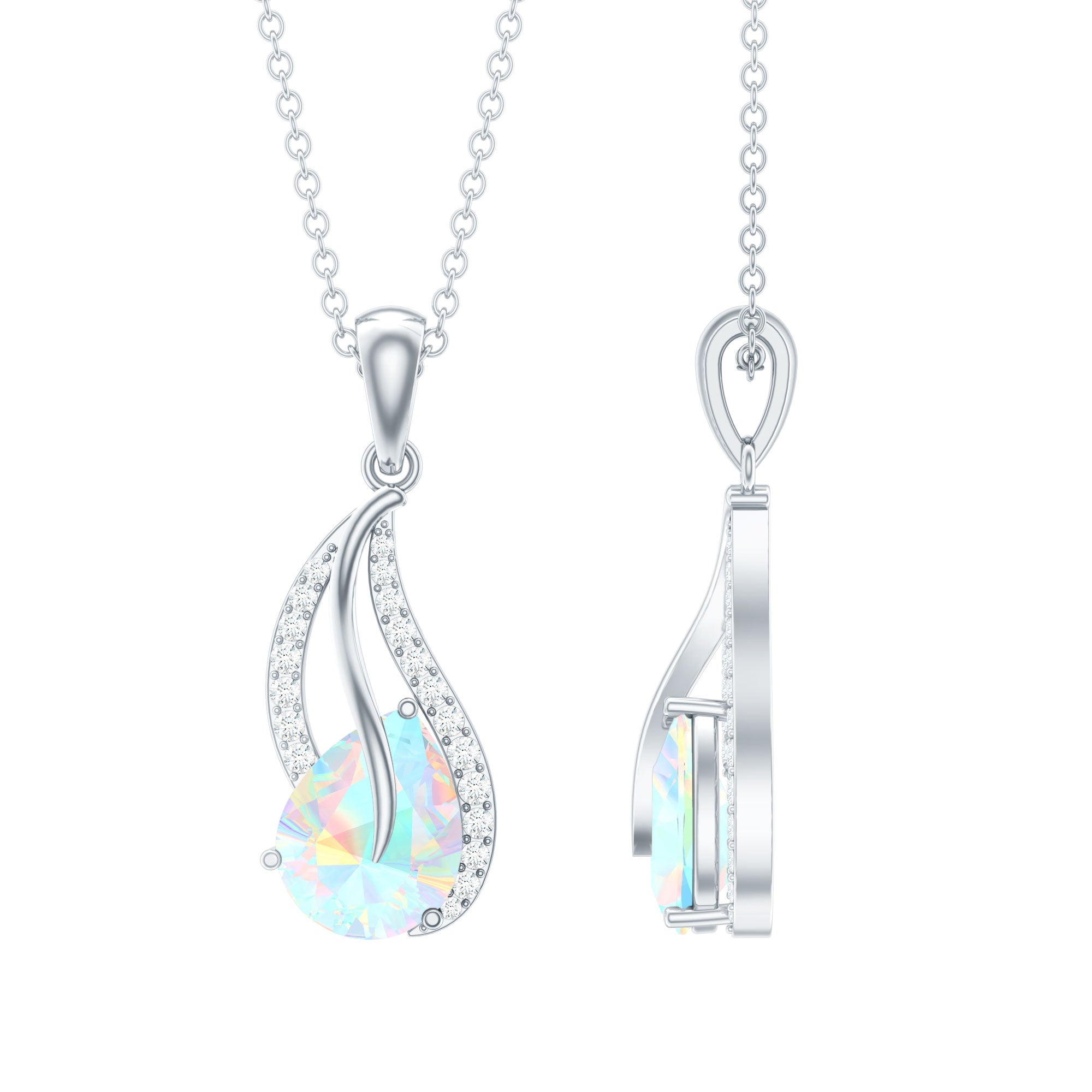 2 Carat Pear Shaped Ethiopian Opal and Diamond Leaf Pendant