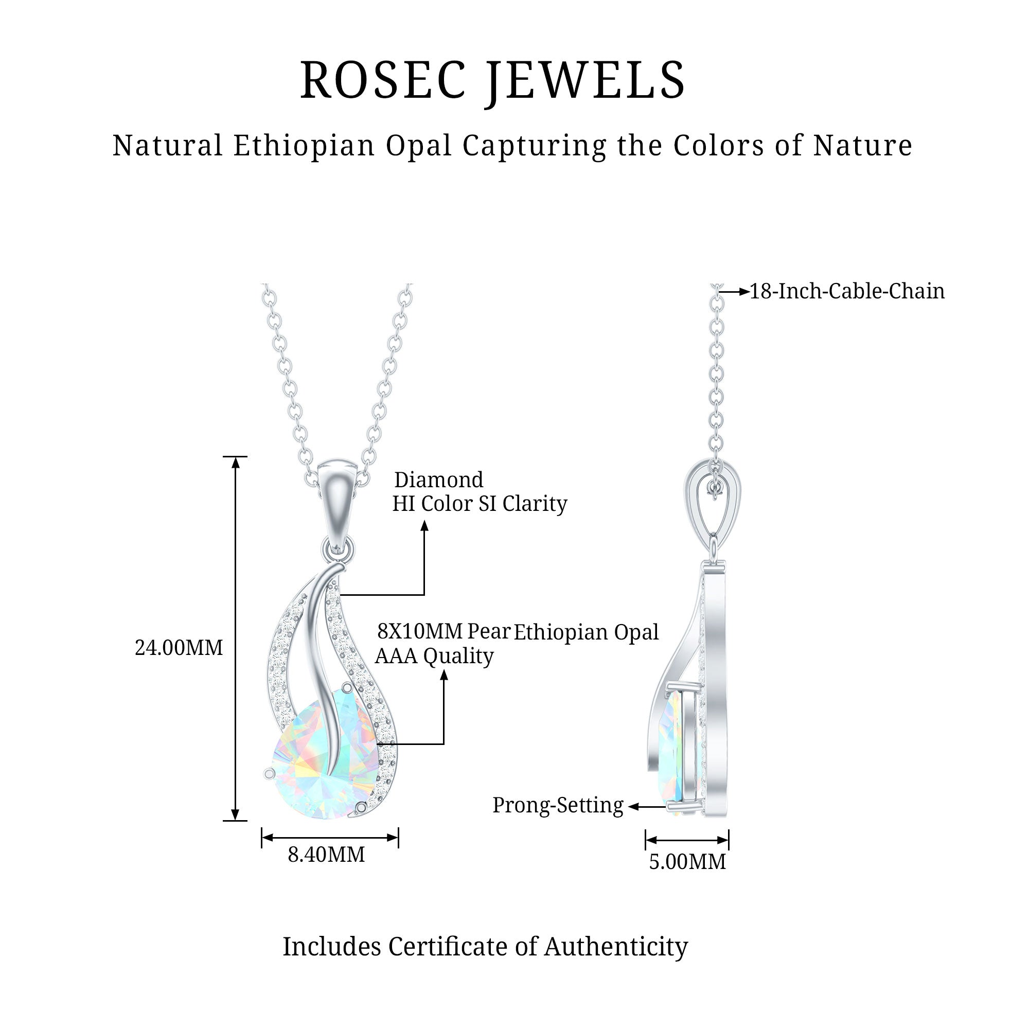 2 Carat Pear Shaped Ethiopian Opal and Diamond Leaf Pendant