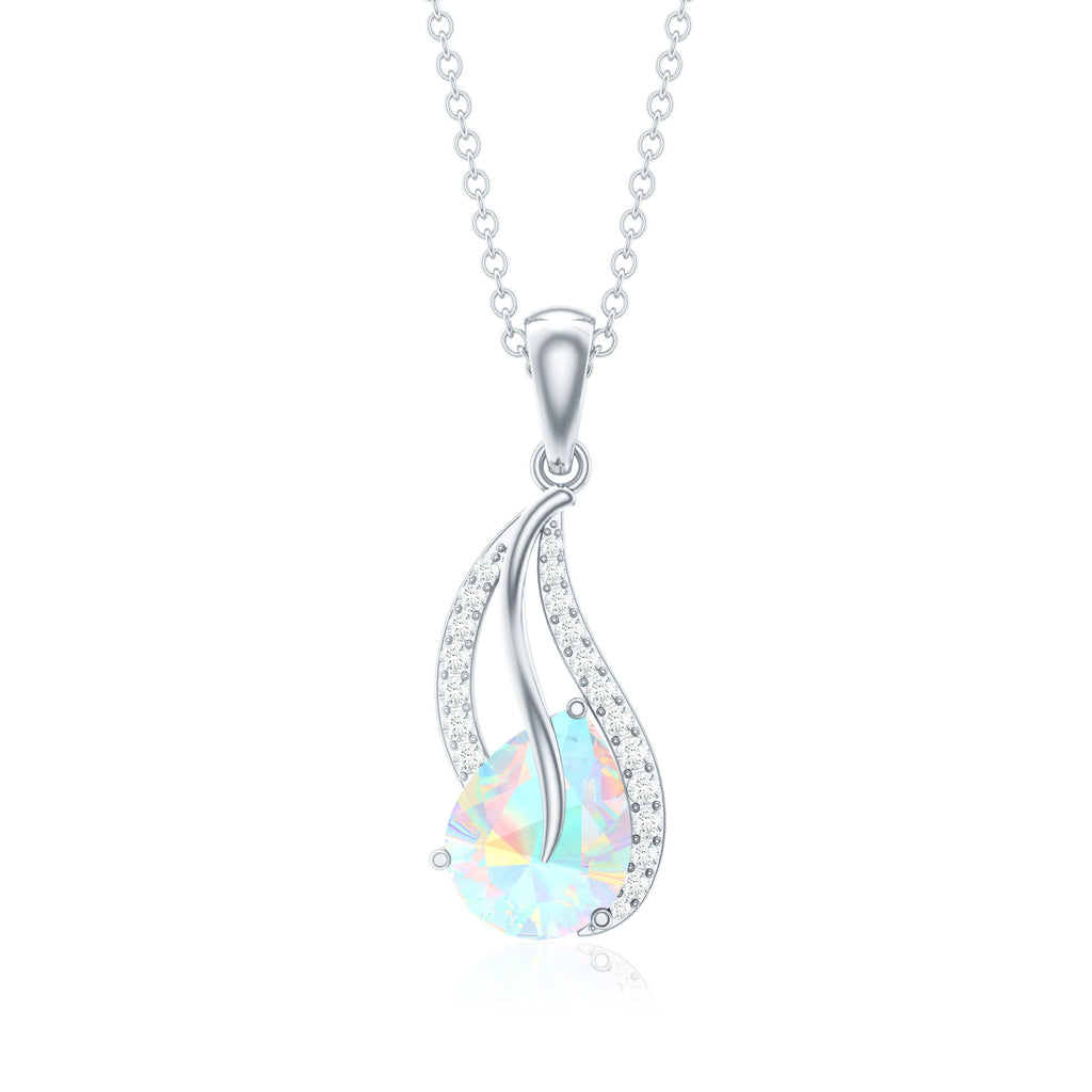 2 Carat Pear Shaped Ethiopian Opal and Diamond Leaf Pendant