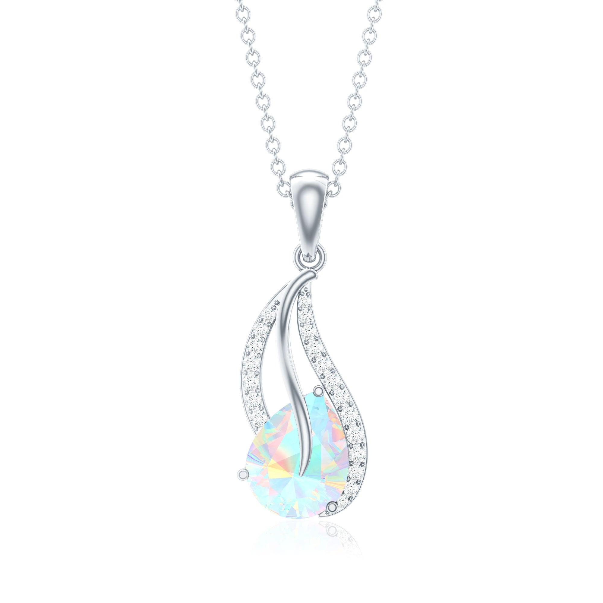 2 Carat Pear Shaped Ethiopian Opal and Diamond Leaf Pendant
