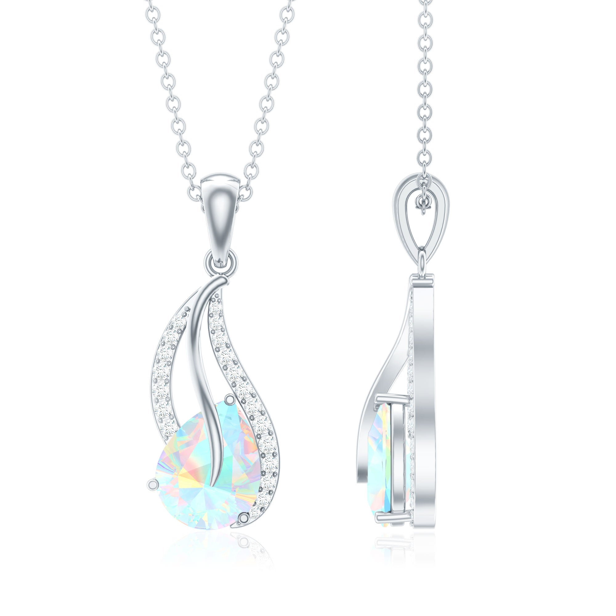 2 Carat Pear Shaped Ethiopian Opal and Diamond Leaf Pendant