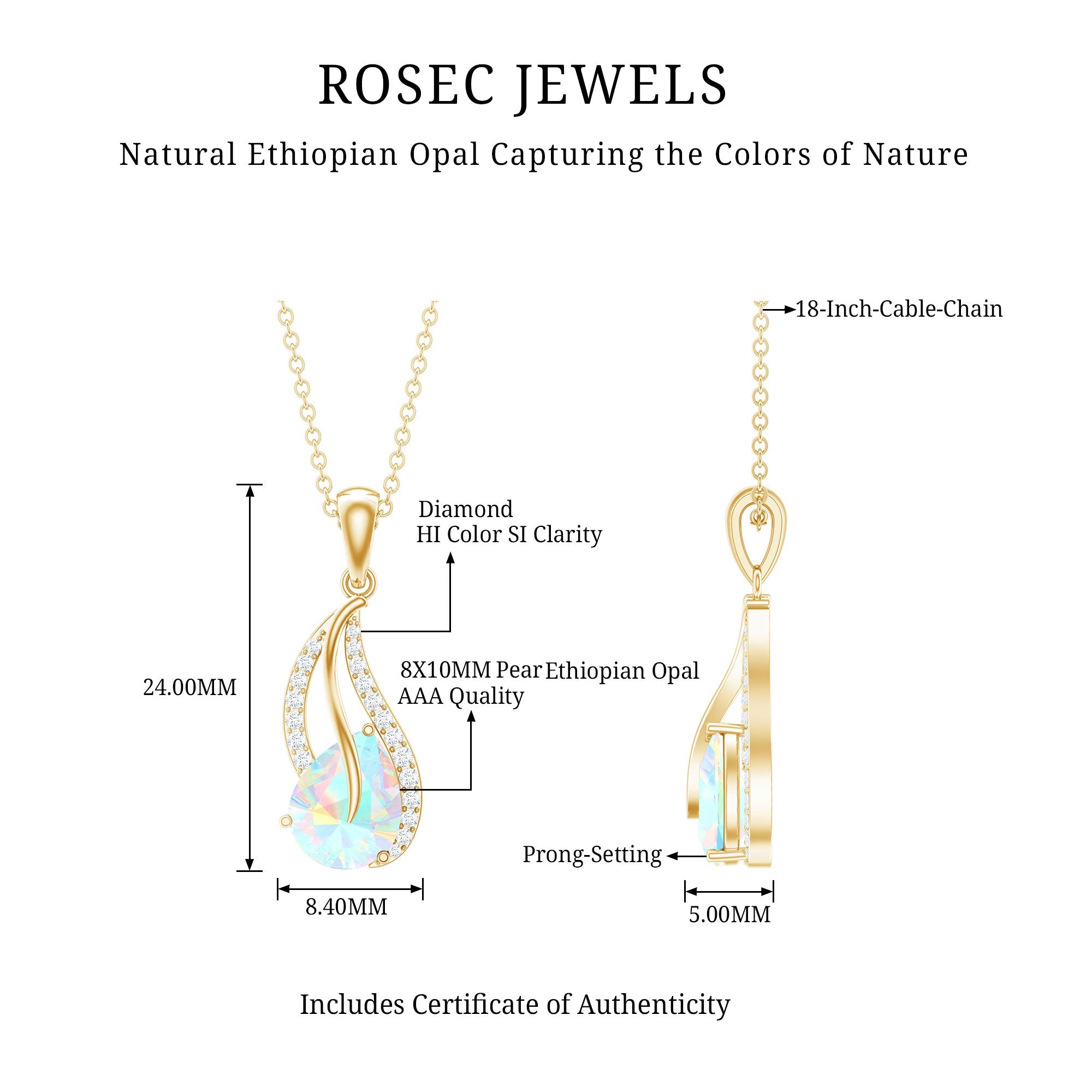2 Carat Pear Shaped Ethiopian Opal and Diamond Leaf Pendant