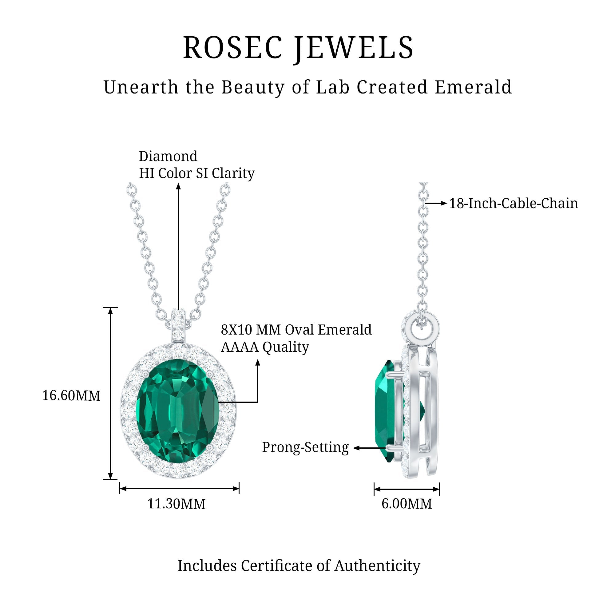 3 Carat Oval Lab Created Emerald Pendant with Diamond Halo