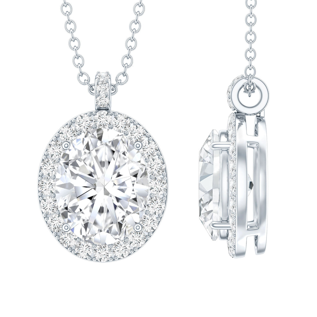 Oval Simulated Diamond Cocktail Halo Pendant