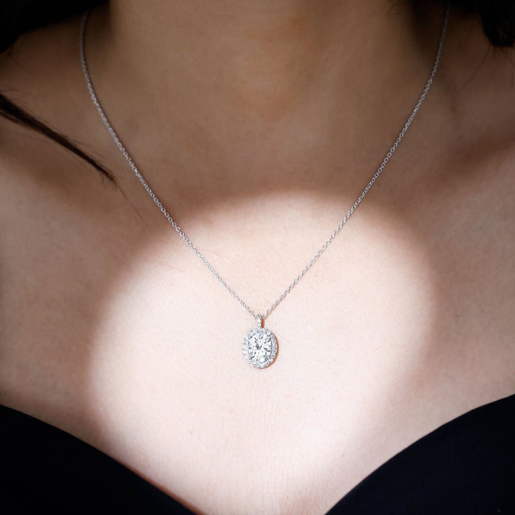 Oval Simulated Diamond Cocktail Halo Pendant