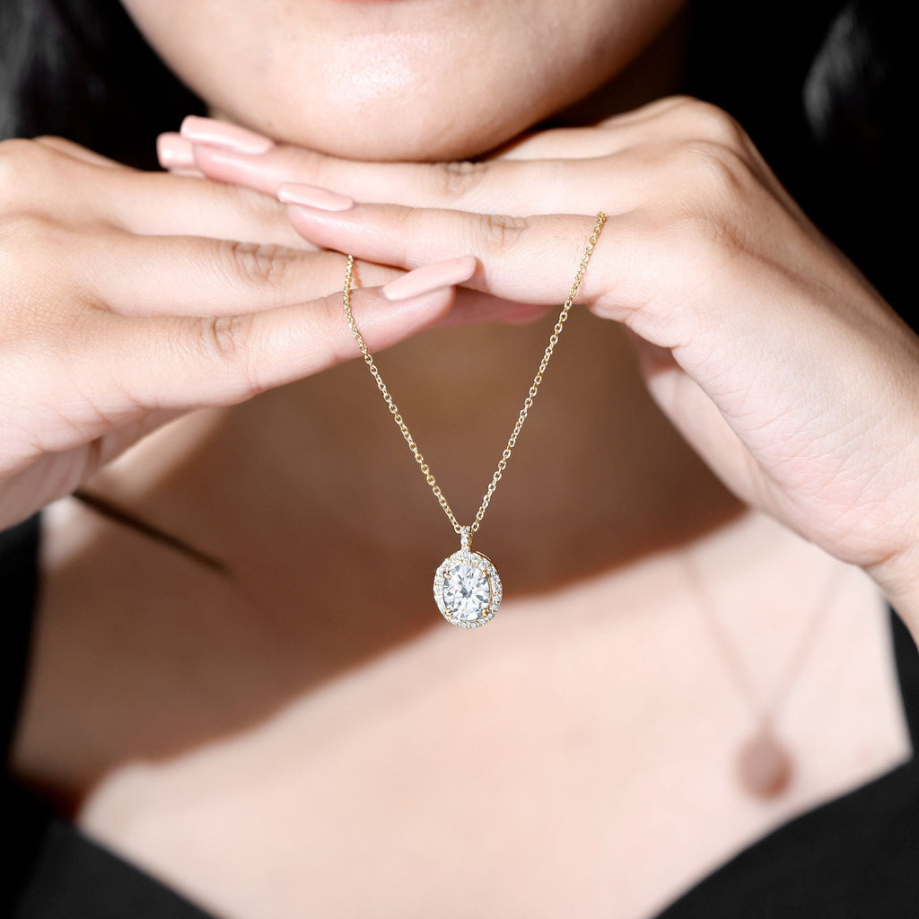 Oval Simulated Diamond Cocktail Halo Pendant