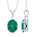 8X10 MM Oval Lab Grown Emerald Solitaire Necklace With Silver Chain