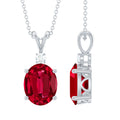 AAAA Quality 4 Carat Lab Grown Ruby Oval Necklace with Silver Chain