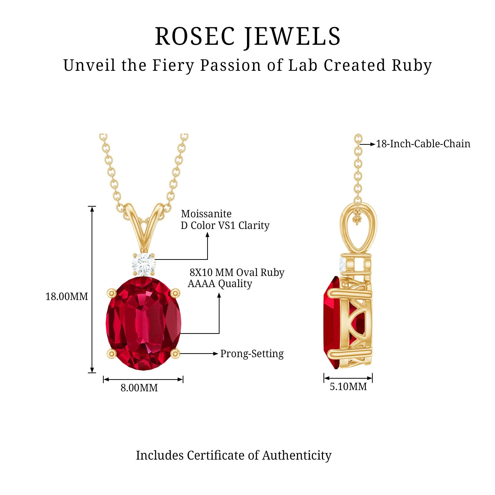 4 Carat Lab Created Ruby Bridal Necklace with Chain