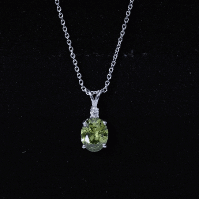 4 Carat Lab Grown Oval Shaped Green Sapphire Solitaire Necklace