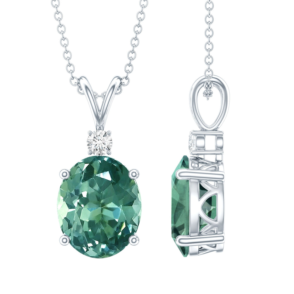 4 Carat Lab Grown Oval Shaped Green Sapphire Solitaire Necklace