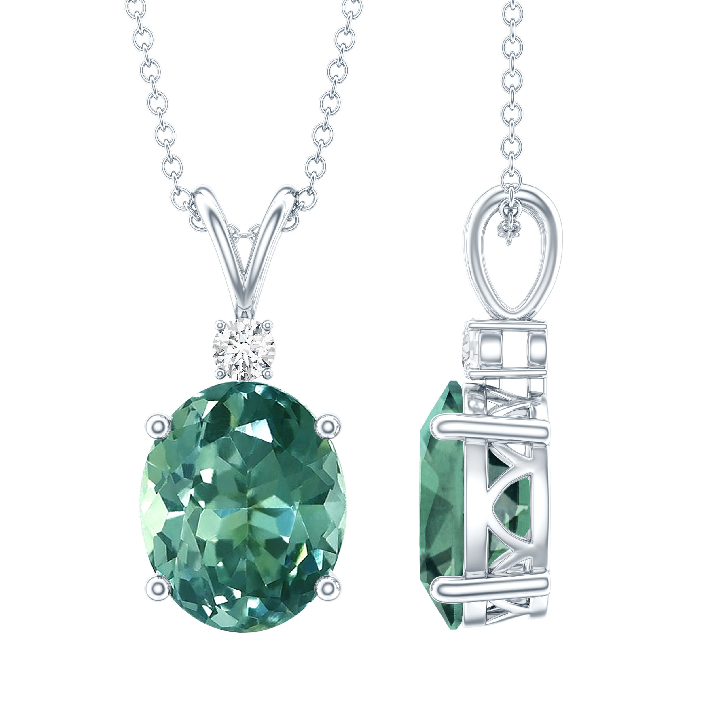 4 Carat Lab Grown Oval Shaped Green Sapphire Solitaire Necklace