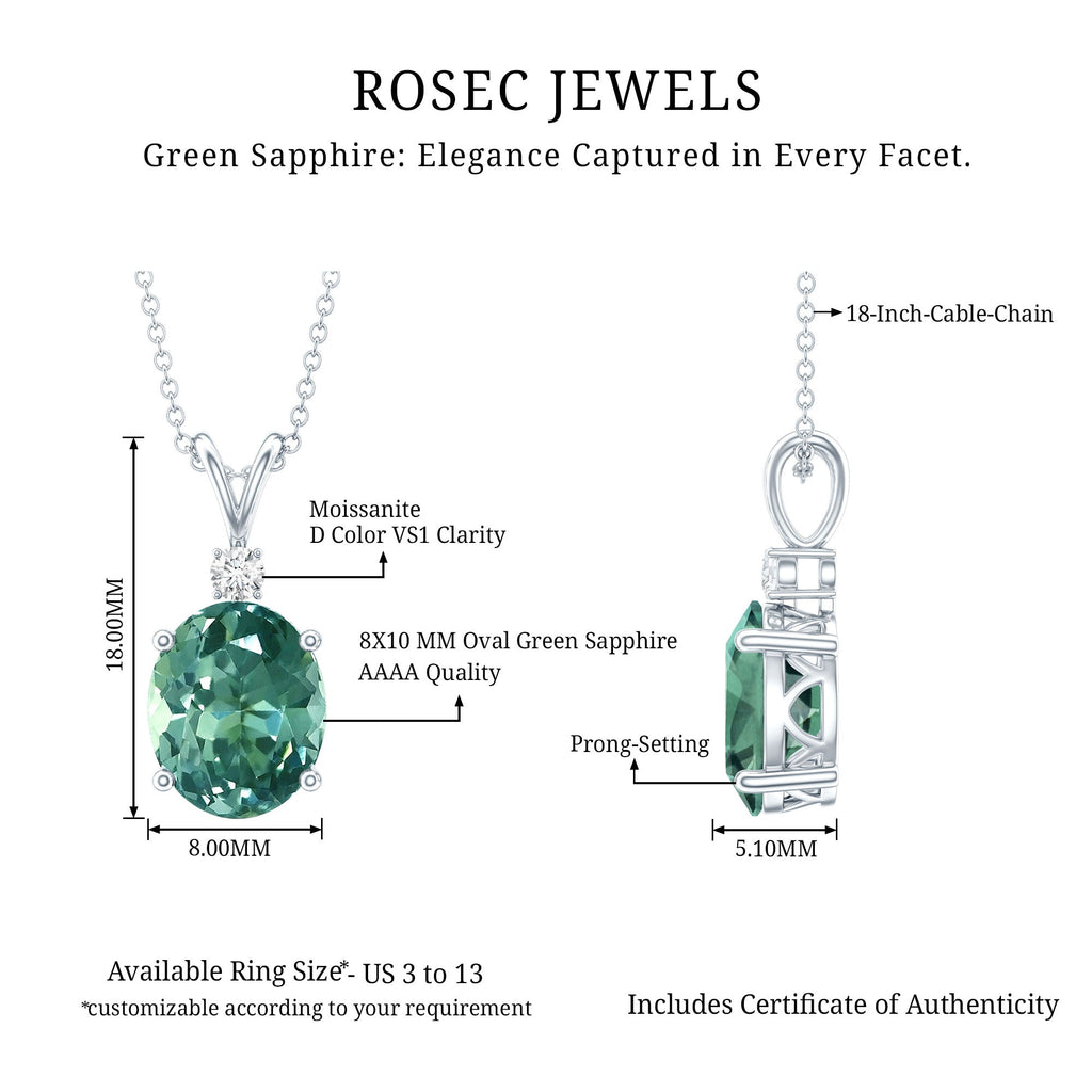 4 Carat Lab Grown Oval Shaped Green Sapphire Solitaire Necklace