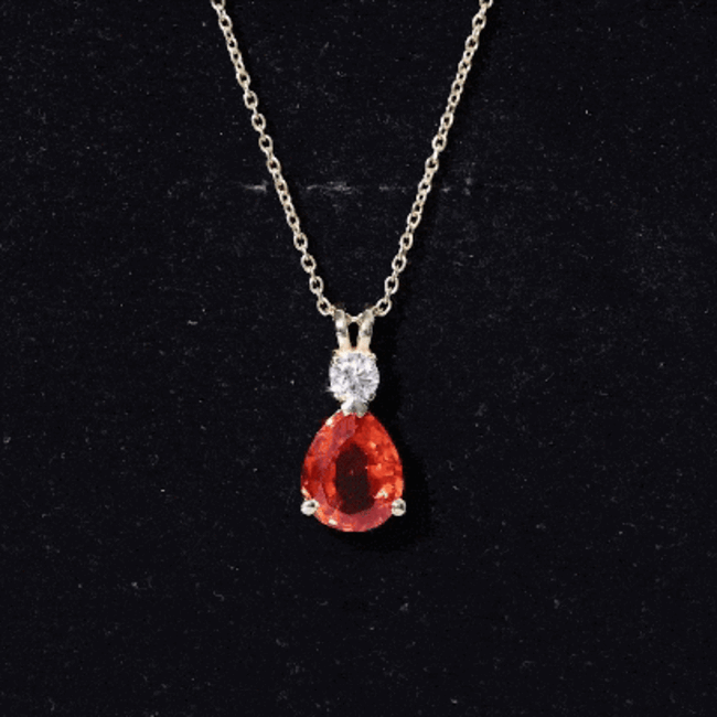 3 Carat Lab Created Orange Sapphire Teardrop Necklace with Diamond