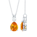 3 Carat Lab Created Orange Sapphire Teardrop Necklace with Diamond